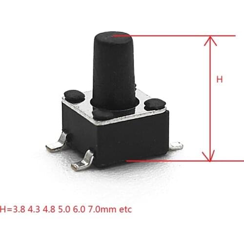 100 Pcs 4.5x4.5 mm Tactile Switch SPST-NO Top Actuated Surface Mount Height 3.8 4.5 5 6 7 8 9 10.0 MM 250gf SMT Reflow Solder