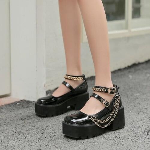 Platform Punk Creepers Shoes Female Fashion Demonia shoes Platform heels Womens Pump Gothic Shoes Ankle Strap High Chunky Heels