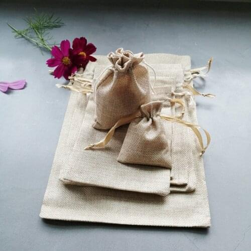 10pcs Ribbon/Cotton Jute Bag Jewelry Packaging Bag Sacks Display Bags Sachet Gift Storage Drawstring Bags Jewlery Boxes Display