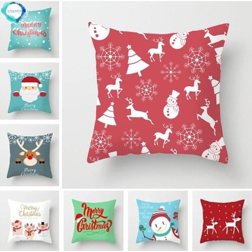 Merry Christmas Snowman Santa Claus Elk Print Pillowcase Xmas Decorativer Polyester Sofa Pillow Cover 45x45cm Fundas De Cojin