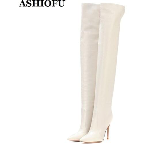 ASHIOFU 2020 Newest Handmade Ladies Over Knee Boots Wedding Party Prom Thigh High Boots Winter Evening Fashion Long Boots Shoes