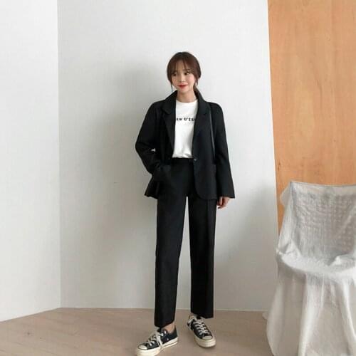 Women pant suits formal fashion spring casual loose black temperament slim office business OL professional two-piece suit