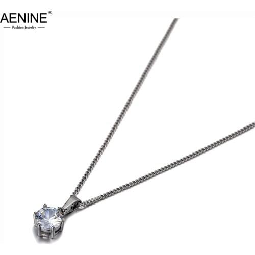 AENINE Fashion Titanium Stainless Steel Wedding Charm Choker Necklaces Rose Gold CZ Crystal Pendant Necklace For Women AN20010
