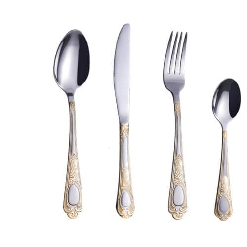 1 PC Retro Carved Stainless Steel Tableware Household Cutlery Dinnerware Steak Knife Fork Spoon Teaspoons Kitchen Utensils
