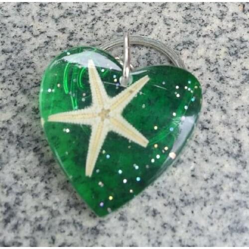 Free shipping 10 pcs classical green fashion heart specimen jewelry starfish style keychain