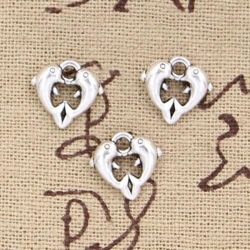 20pcs Charms Double Dolphin 11x11mm Antique Pendant fit,Vintage Tibetan Silver color,DIY For Handmade Jewelry