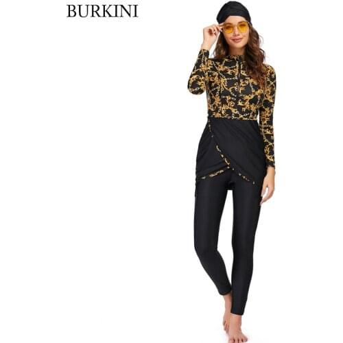 Women 3pcs Islamic Burkinis Wear Bathing Suit Muslim Swimwear 4XL Modest Patchwork Hijab Long Sleeves Sport Swimsuit