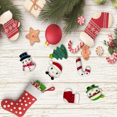 6Pcs New Cute Christmas Series Flat Back Cabochon Scrapbooking Hair Bow Center Embellishments DIY Accessories