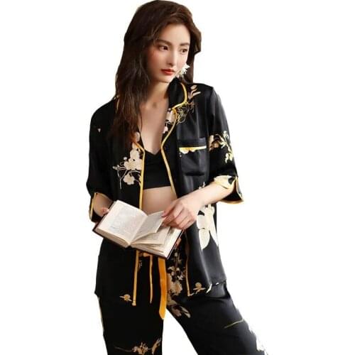 6311-b1 Silk pjs for Womens Satin Pyjama Pajama Set Long Sleeve Casual Sleepwear Nightwear Comfortable Animal Loungewear Satin