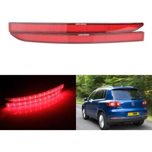 ANGRONG 2x LED Rear Bumper Reflector Stop Brake Light Lamp Red Lens For VW Tiguan 5N 08-15
