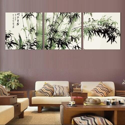 Bamboo canvas wall art landscape painting 3 pieces large bamboo wall picture decoration for living room tableau decoration mural