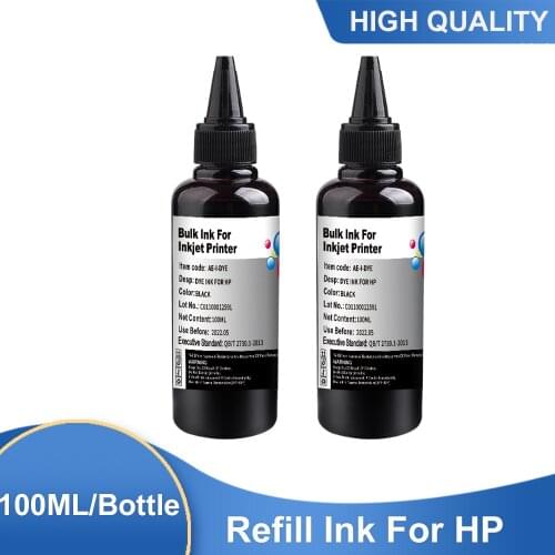 2x100ML BK Universal Dye Ink Compatible For HP Ink Specialized Printer Ink Refill Kit General for HP Printer All model