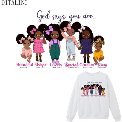 Black Girl Stickers On Clothes Peekaboo Girl Afro Ponytails Patch Washable DIY Sticker Applique On Kids T-Shirt God Says You Are