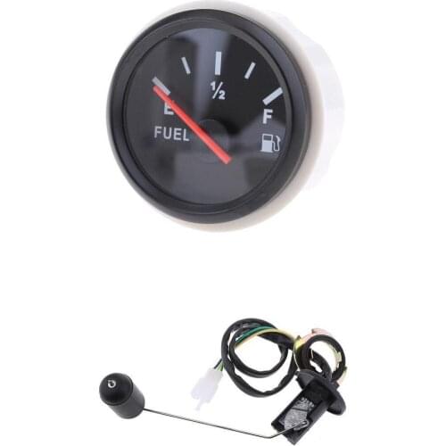 2 inch 52mm Boat Electric Fuel Level Gauge 33-240ohm with 316 Stainless Steel Bezel + Fuel Sensor Sender - Black