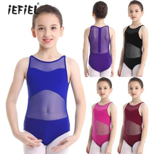IEFiEL Kids Girls Dance Dress Gymnastics Leotard Ballet Costume Sleeveless Mesh Back Zipper Closure Leotards for Girls Ballerina