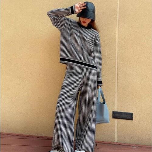 Capsule Series of Classical Plover Case Knitwear Loose Two-piece Suit Female Wide-legged Qiu Dong Road