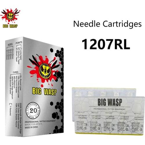 BIGWASP 1207RL Tattoo Needle Cartridges #12 Standard (0.35mm) 7 Round Liner (7RL) for Cartridge Tattoo Machines & Grips 20Pcs