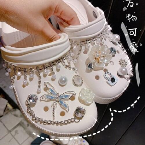 Bundle Luxury Shoe Charms for DIY Rhinestone Chain Croc Charms Vintage Dragonfly Shoe Decoration All-match Shoe Accessories