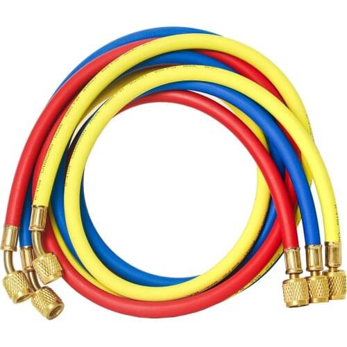 Elitech Refrigerant Charging Hose Set for R134a R404a R12 R22 Air Conditioning Refrigerant 1/4''Fitting, 59'', Red/Yellow/Blue