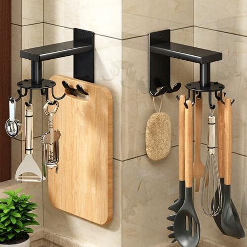 Kitchen Wall Storage Rack Space Free Aluminum Hole Storage Rack Rotary Hook Spatula Spoon Wall Hanging Bracket Bathroom Supplies