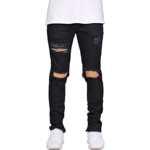 Hot Brand Men Jeans Stretch Destroyed Ripped Design Fashion Ankle Zipper Skinny Jeans For Men pants
