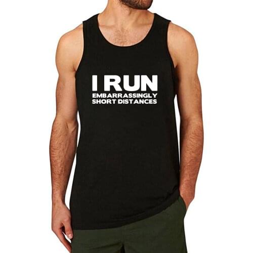Lyprerazy Mens I Run Embarrassingly Short Distances Workout Gym Funny Printed Tank Top