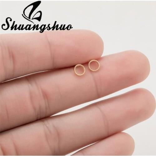 Shuangshuo Minimalist Holow Geometric Hollow Round Triangle Stud Earrings for Women Girls Everyday Jewelry Party Gift Bijoux