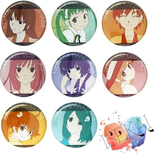 Monogatari Anime Bakemonogatari Hitagi Senjougahara Oshino Shinobu Sinobu Mayoi Nadeko Tsukihi Tsubasa Metal Badge Brooch Pins