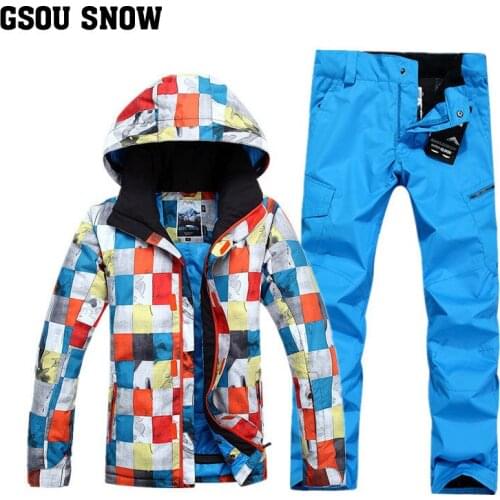 Gsou Snow Mens Warm Winter Outdoor Single Board Double Board Ski Suit Male Waterproof Windproof Ski Clothes Ski Pants