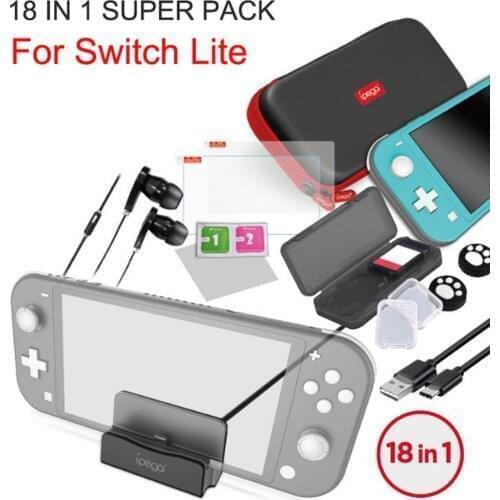 10 pcs 18 in 1 Accessories Kit For Nintend Switch Lite Carrying Bag Case Charging Stand TPU Shell Type-C Cable Tempered Screen Film