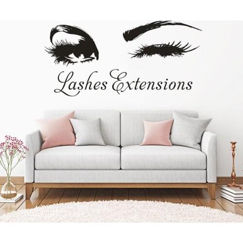 Lashes Extensions Sign Wall Sticker Wink Eyes Vinyl Window Poster Beauty Salon Decorations Lashes Brows Make Up Wall Decal AZ666