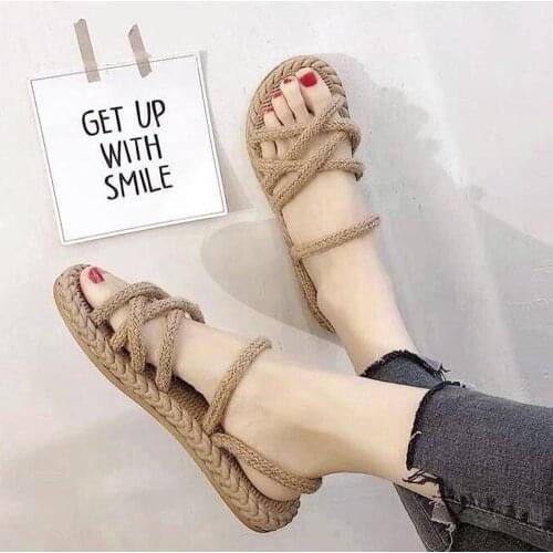2021 summer new retro hemp rope braided Roman sandals female student fisherman shoes flat beach sandals and slippers for women