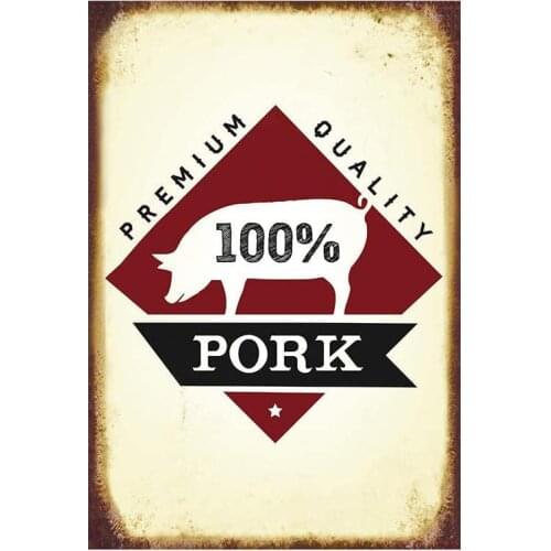 Tin Metal Signs Iron Painting Plaque Plate Beef Chicken Fresh Pork Meat Metal Signs Butcher Shop Restaurant Market Wall Decor