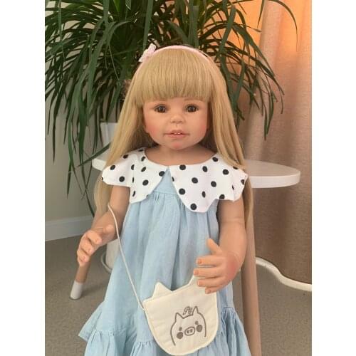 Original NPK New 70CM huge baby toddler girl blonde long hair very lifelike princess girl baby girl full vinyl dress model