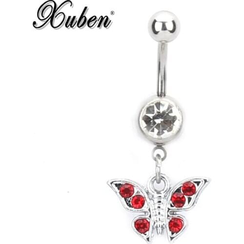 New Fashion red Body Piercing Sexy Hand Shield Nipple Bar Navel Belly Button Rings Butterfly pendant body jewelry