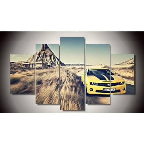 Yellow Car Poster and Print Wild Scenery Wall Art 5 Piece Pictures for Childrens Room Modern Home Cuadros Decor Canvas Painting