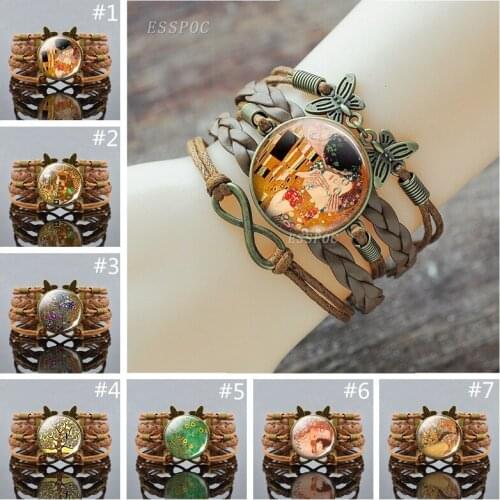 Retro Adjustable Leather Charm Bracelets Gustav Klimt The Kiss Bracelet Handmade Klimt Art Jewelry