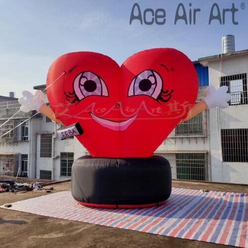 Customized Romantic Inflatable Red Love Heart Model With Base Balloon for Valentines Day Wedding Dcoration