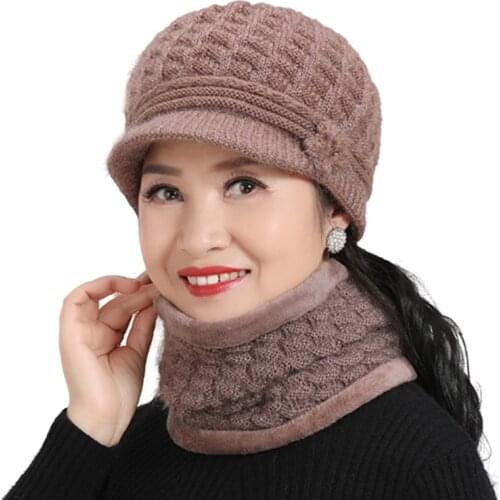Beanies Scarf cap Winter knitted Beanies Hats For Women Middle-aged and elderly mother Thick Warm Beanie Skullies Hat