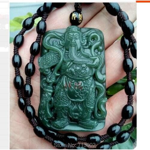 Super Natural XinJiang gray jade Carven GuanYu Pendant Amulet Necklace* Lucky Apotropaion