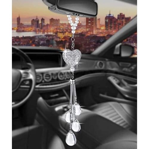 1pcs Car Decor Rearview Hanging Alloy Ornaments Interior Diamond Shiny Styling Accessories Metal Rhinestone Pendant