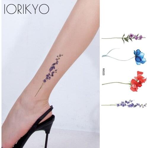 IORIKYO Temporary Tattoo Sexy Lavender Flower Sticker Women Arm Cherry Blossoms Water Transfer Tatoos Kids Hand Orchid Tattoo