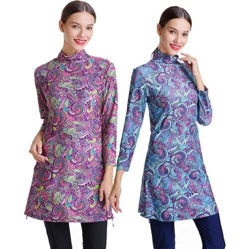 Women Floral Muslim Swimwear Hijab Muslimah Islamic Swimsuit Swim Surf Wear Sport Burkinis Printing Moslim badmode