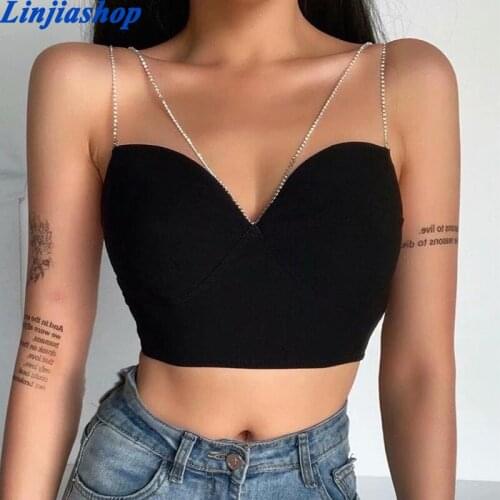 Halter Neck Femme Fashion Short Summer Tank Tops Cup Push Up Shoulder Sexy Brat Corset Crop Top Clothes Black Femme Camisole