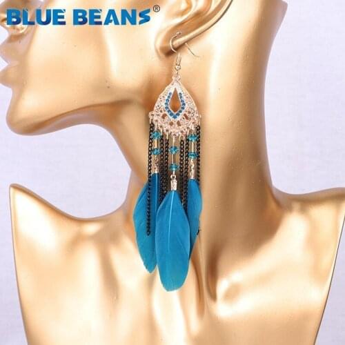 Fashion tassel earrings Long Feather Handmade women bohemian luxury Drop Dangle earring Jewelry Wedding geometric statement
