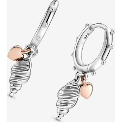 100% 925 sterling silver Heart & Conch Shell screw Pandora Earrings 2020 Woman Fashion DIY Jewelry Mothers Day