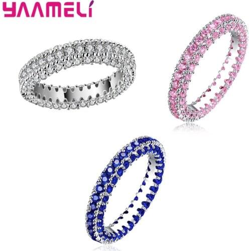 New Simple Fashion Luxury Shiny Multiple Rows Zirconia Rhinestone Micro-inlaid Ring Womens CZ Wedding Ring