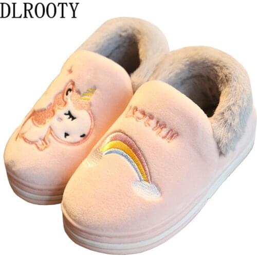 Winter Children Snow Boots Warm Cute Home Shoes For Boy Girl Short Plush Flat Baby Kid Fashion Thick Ankle Non-slip Slippers