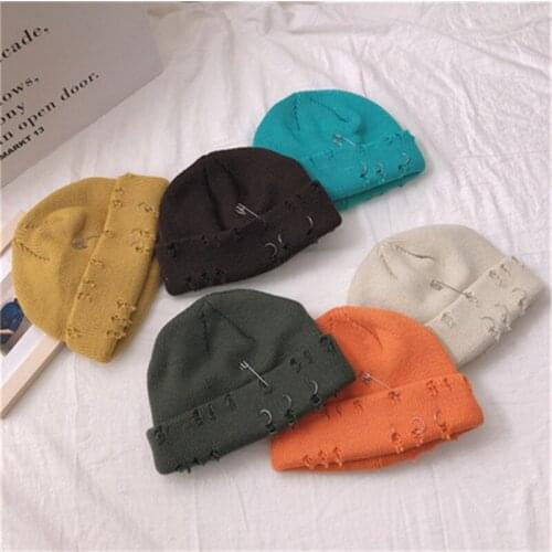 Winter Harajuku Women Skullies Knitted Fashion Warm Thick Hat Autumn Hip Hop Hole Beanies Unisex Basic Cap