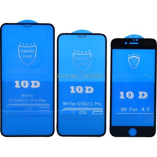 100pcs 10D Tempered Glass For iPhone 12 Mini 11 Pro Max XS XR X 8 7 6 Plus SE Full Coverage Premium Curved Screen Protector Film